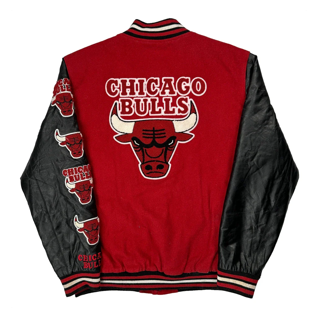 Chicago Bulls Unk Graphic Varsity Jacket - XL Red Leather - Image 2