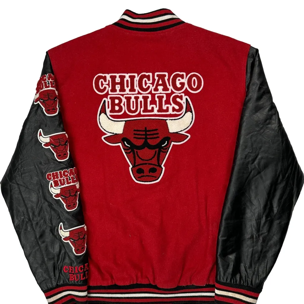 Chicago Bulls Unk Graphic Varsity Jacket - XL Red Leather - Image 6