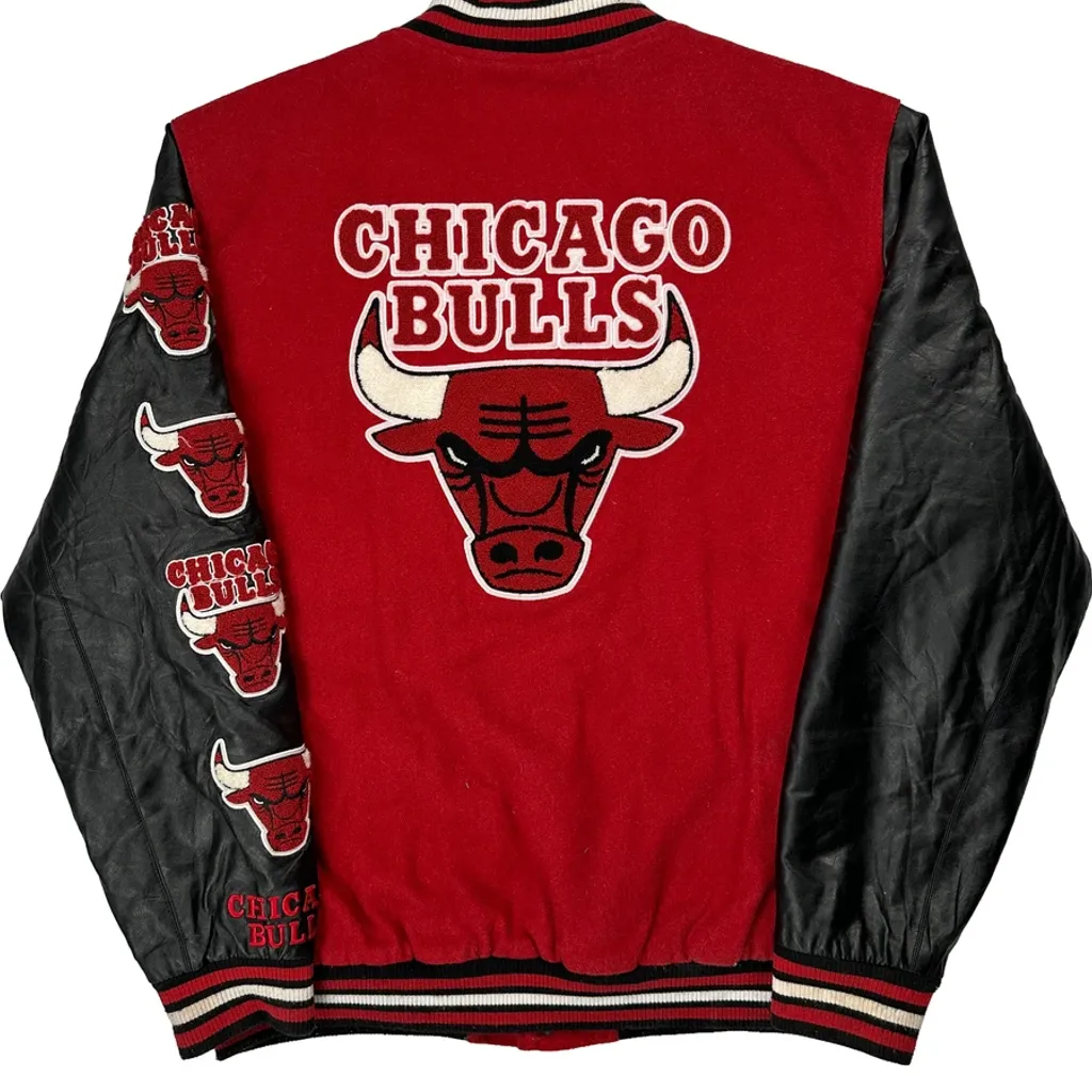 Chicago Bulls Unk Graphic Varsity Jacket - XL Red Leather - Image 7