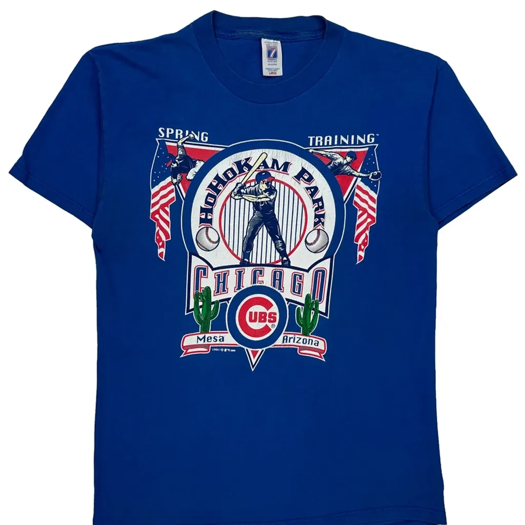 Chicago Cubs Logo Athletics Mlb T-Shirt - Large Blue Cotton - Image 4