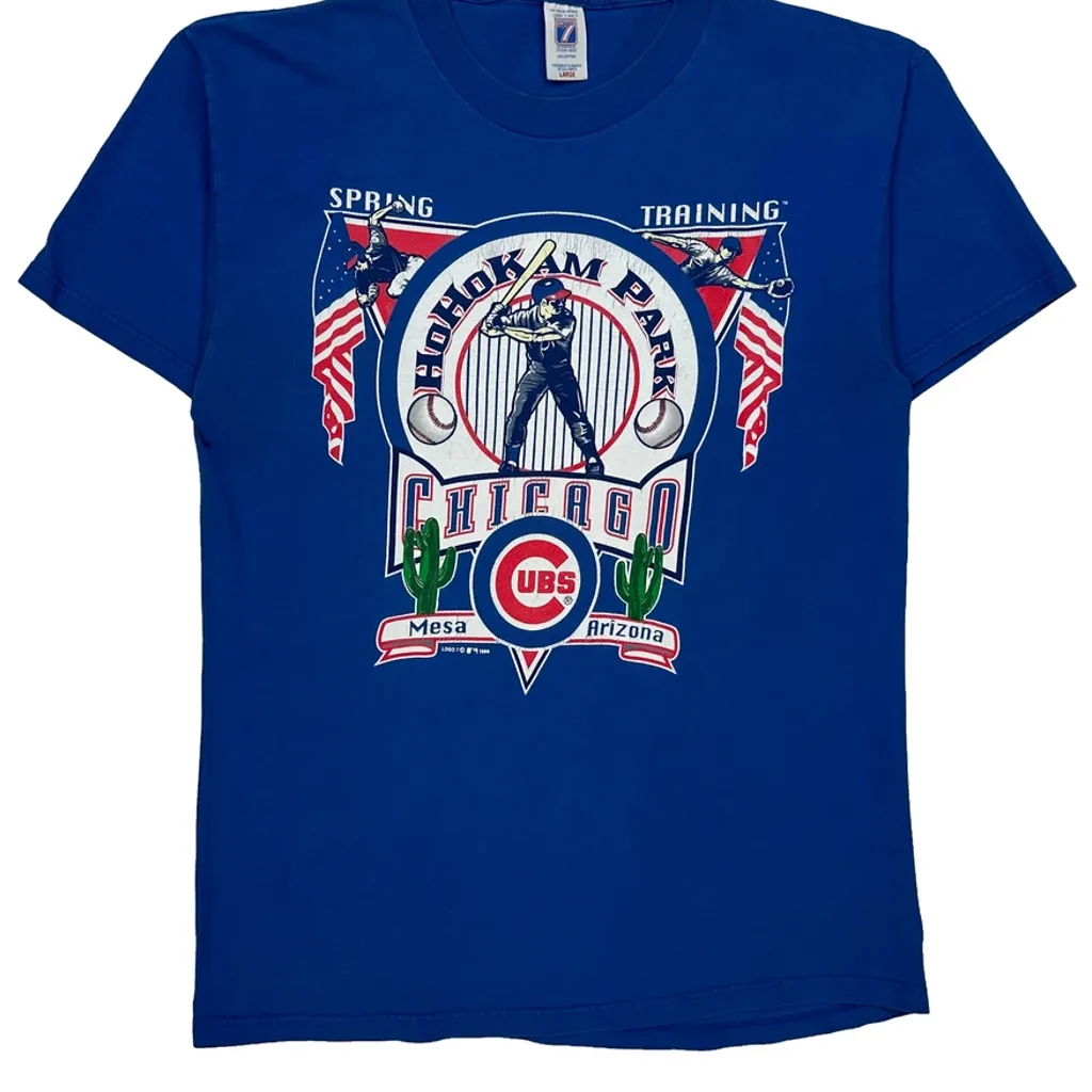 Chicago Cubs Logo Athletics Mlb T-Shirt - Large Blue Cotton - Image 5