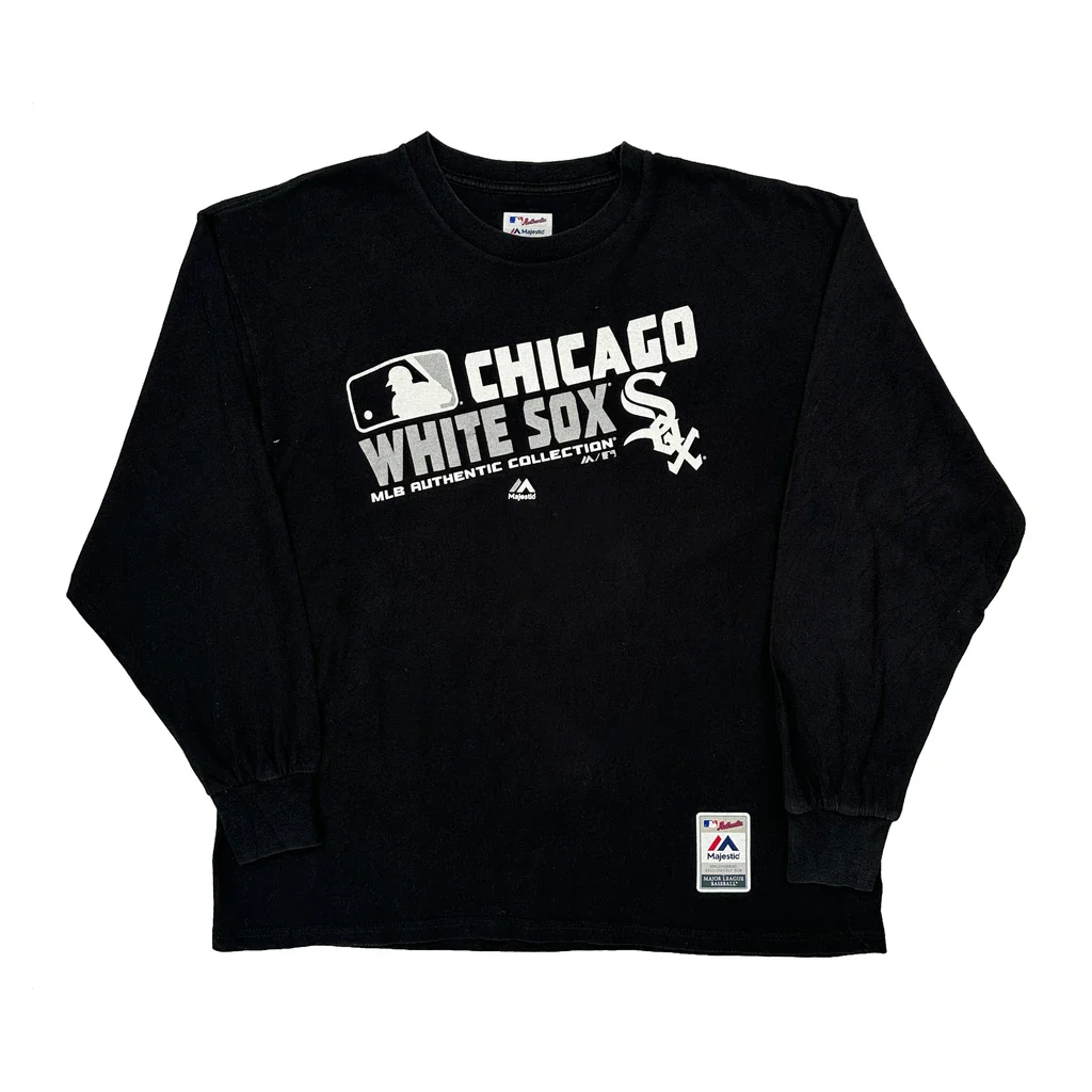 Chicago White Sox Majestic Mlb Long Sleeve T-Shirt - XL Black Cotton