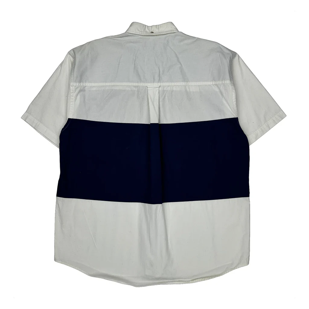 Chino Twill Gant Striped Short Sleeve Shirt - Large Navy Cotton - Image 2