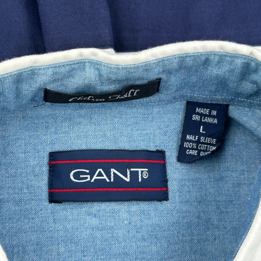 Chino Twill Gant Striped Short Sleeve Shirt - Large Navy Cotton - Image 3