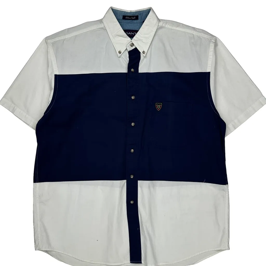 Chino Twill Gant Striped Short Sleeve Shirt - Large Navy Cotton - Image 5