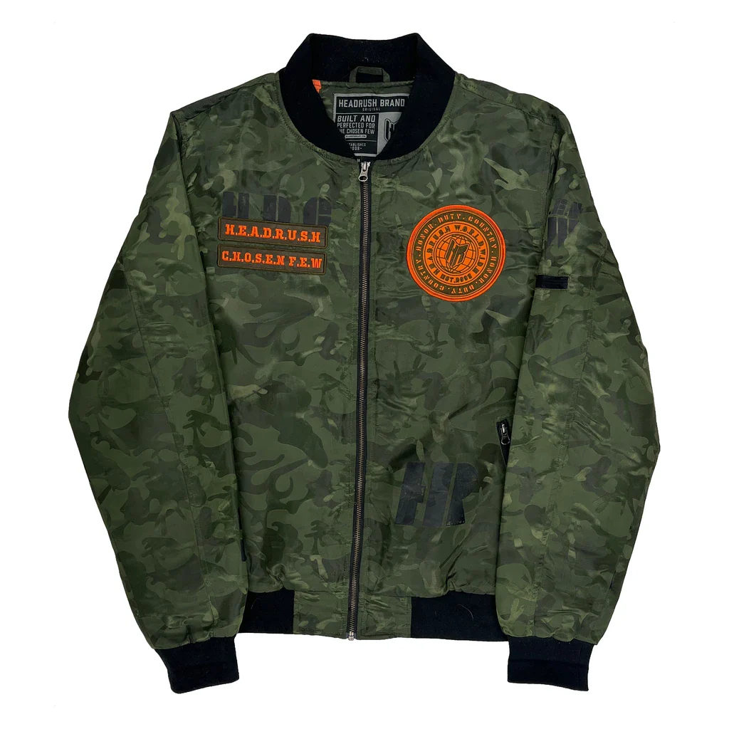 Chosen Few Headrush Ma1 Camo Bomber Jacket - Large Green Polyester
