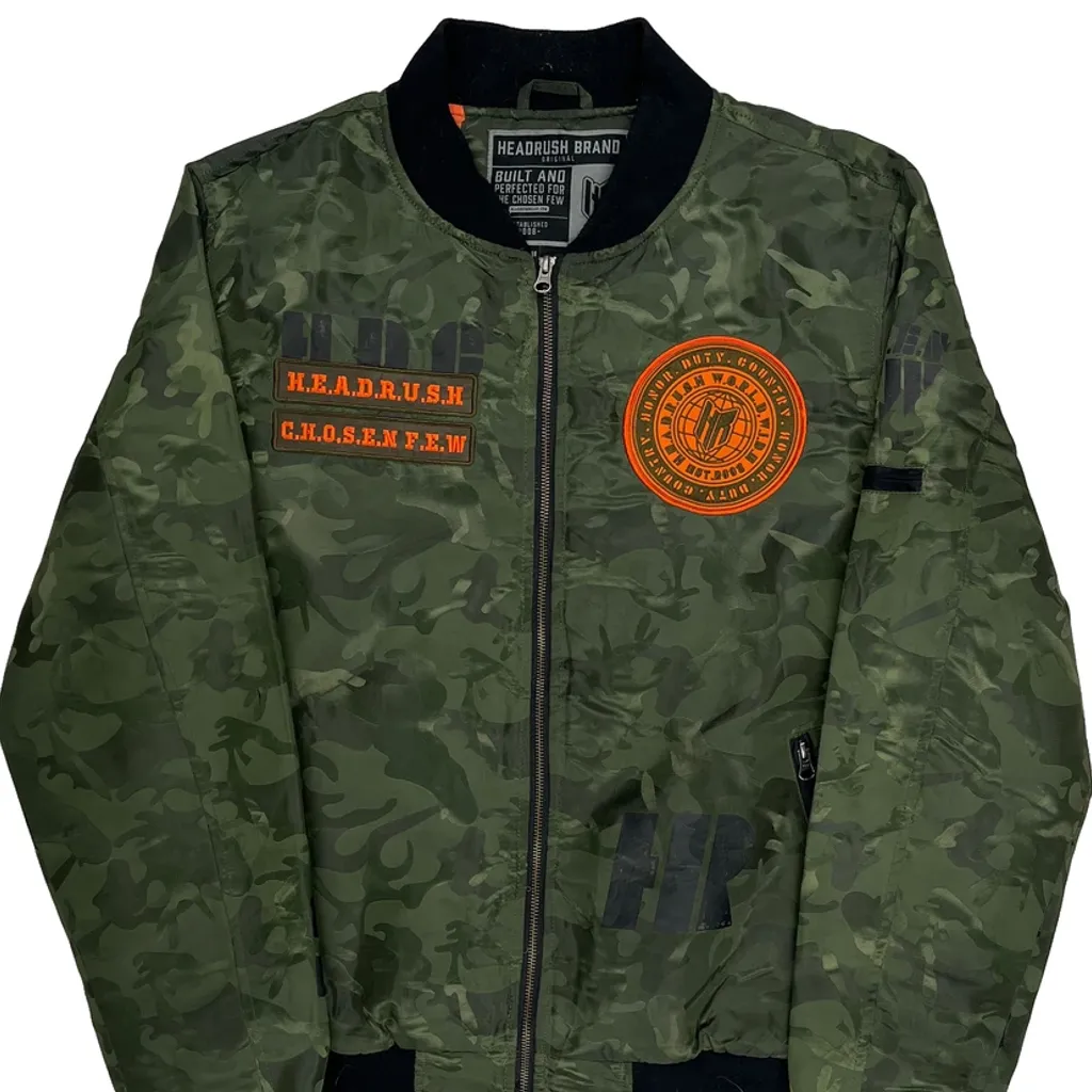 Chosen Few Headrush Ma1 Camo Bomber Jacket - Large Green Polyester - Image 4