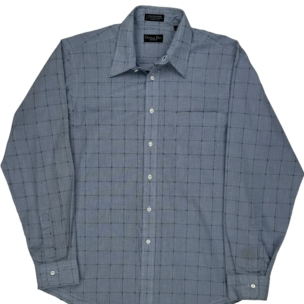Christian Dior Checked Shirt - Large Blue Cotton Blend - Image 4