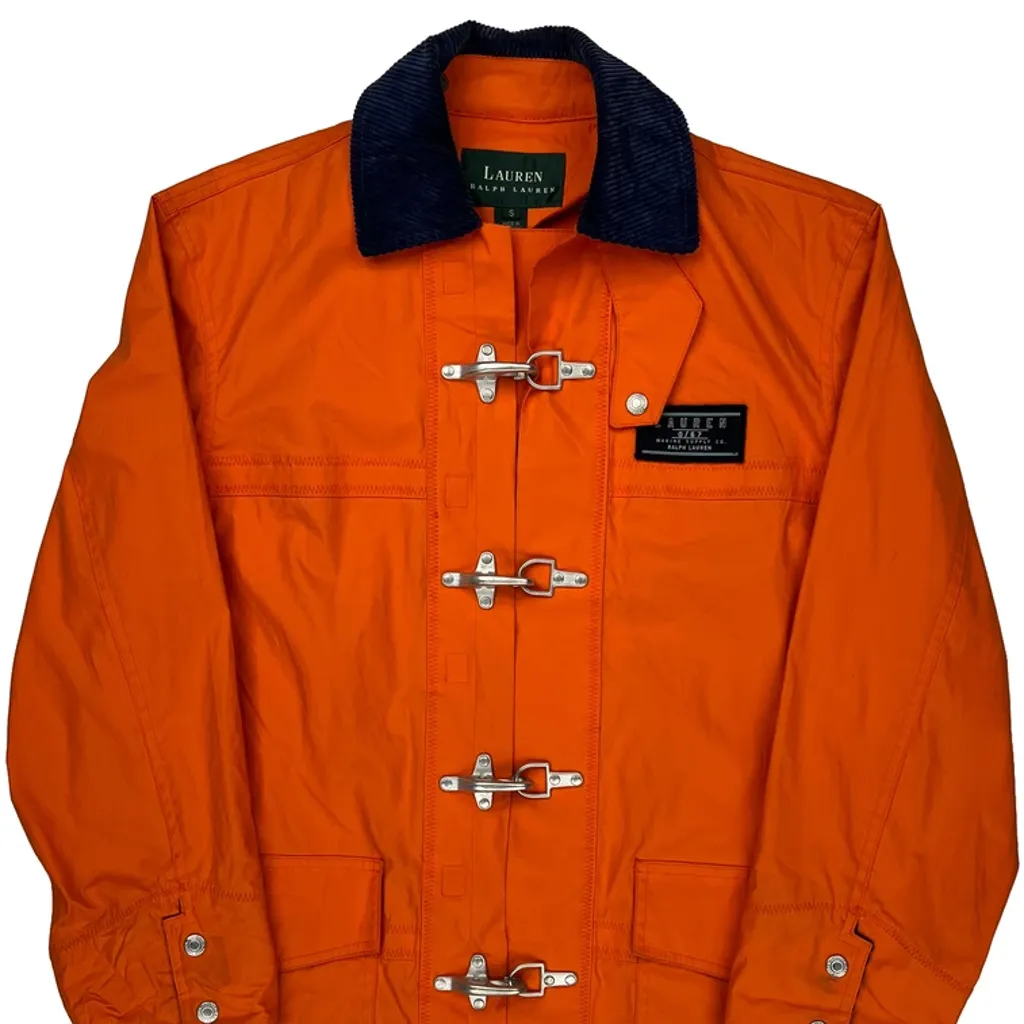 Clasped Ralph Lauren Firemans Jacket - Small Orange Nylon - Image 4