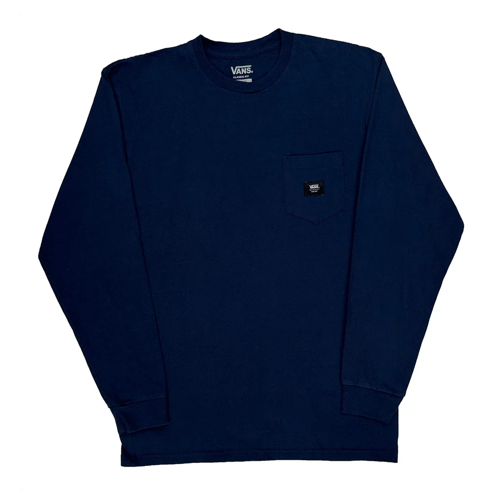 Classic Fit Vans Long Sleeve T-Shirt - Medium Blue Cotton