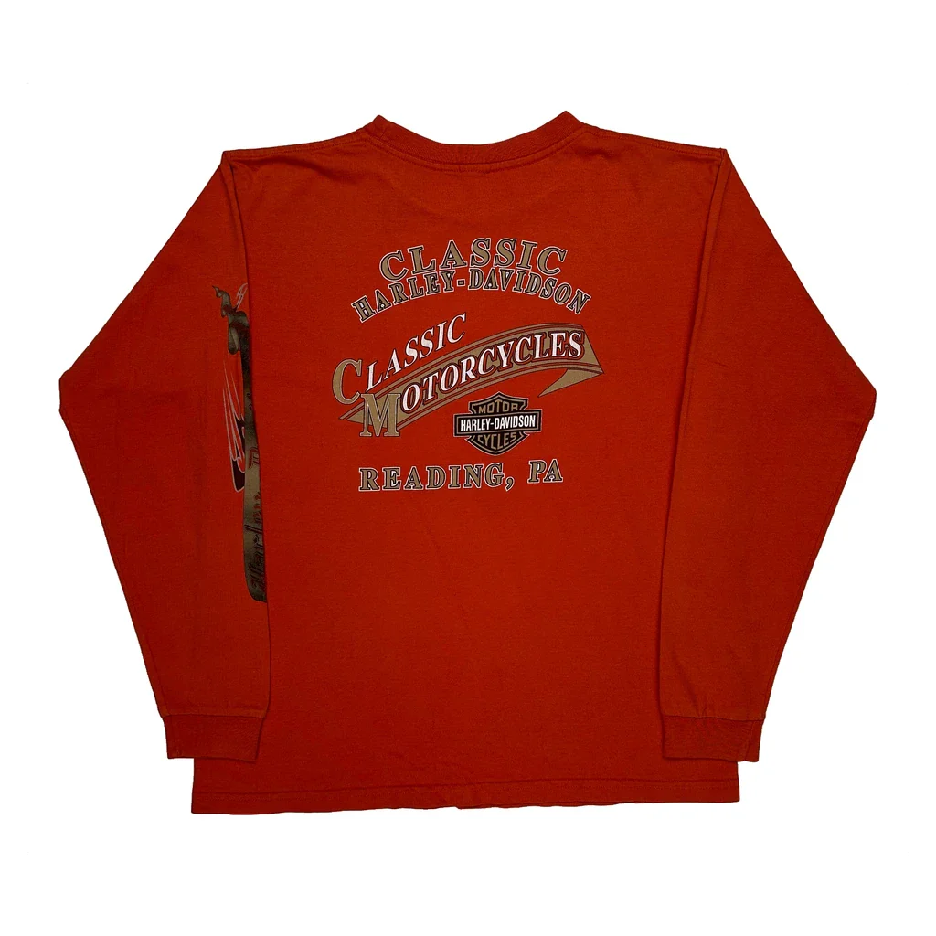 Classic Motorcycles Harley Davidson Graphic Long Sleeve T-Shirt - Large Red Cotton - Image 2
