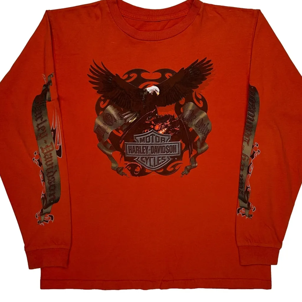 Classic Motorcycles Harley Davidson Graphic Long Sleeve T-Shirt - Large Red Cotton - Image 4