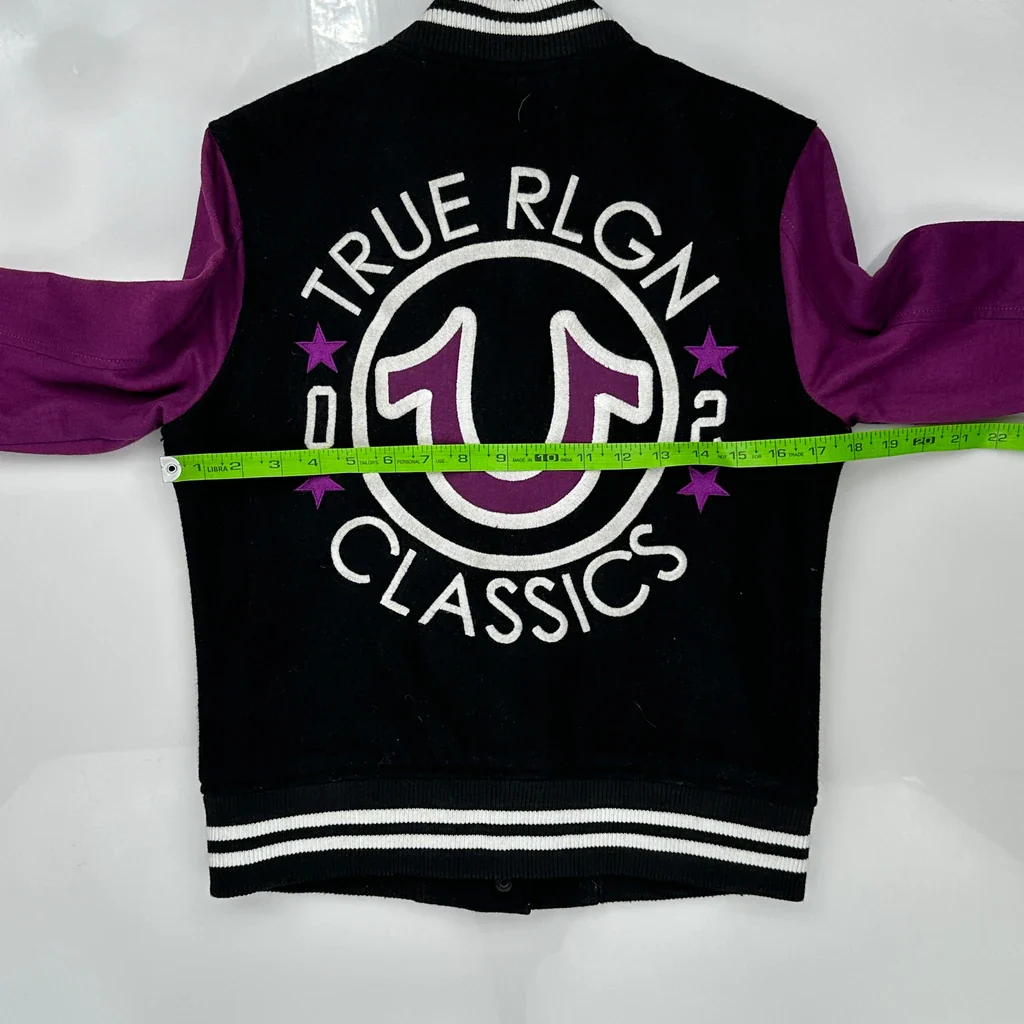 Classics True Religion Varsity Jacket - Small Black Cotton - Image 3