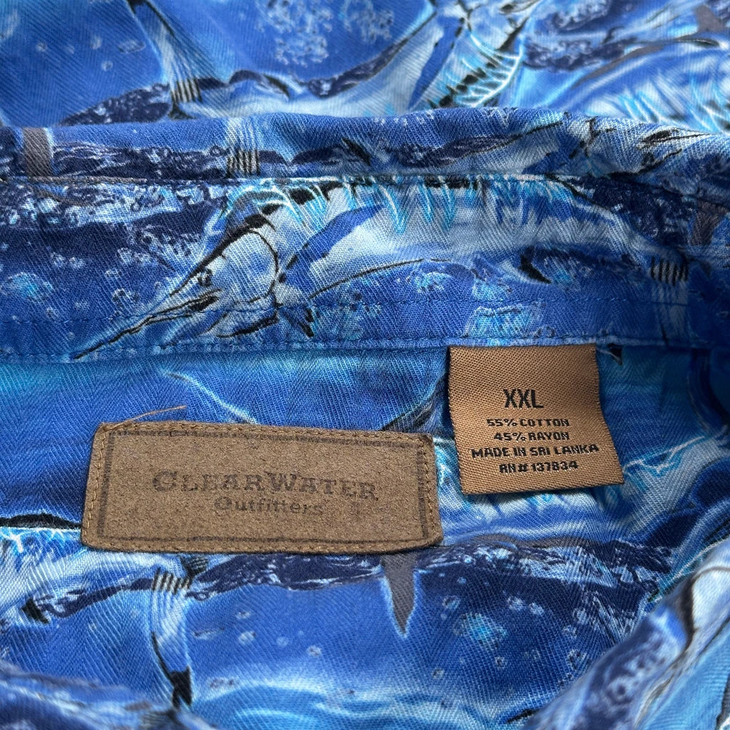 Clearwater Outfitters Fish Hawaiian Shirt - 2XL Blue Cotton - Image 3