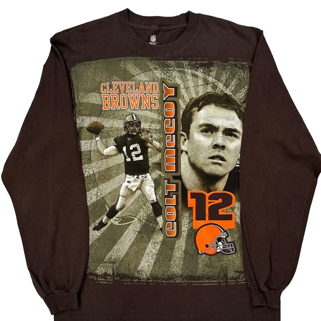 Cleveland Browns Nfl Football Long Sleeve T-Shirt - Large Brown Cotton - Image 4