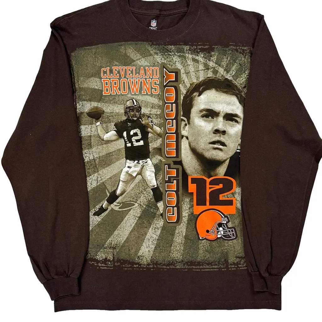 Cleveland Browns Nfl Football Long Sleeve T-Shirt - Large Brown Cotton - Image 5