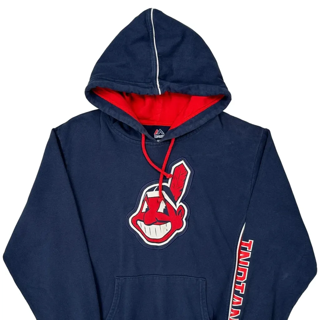 Cleveland Indians Majestic Mlb Hoodie - Medium Navy Cotton - Image 4