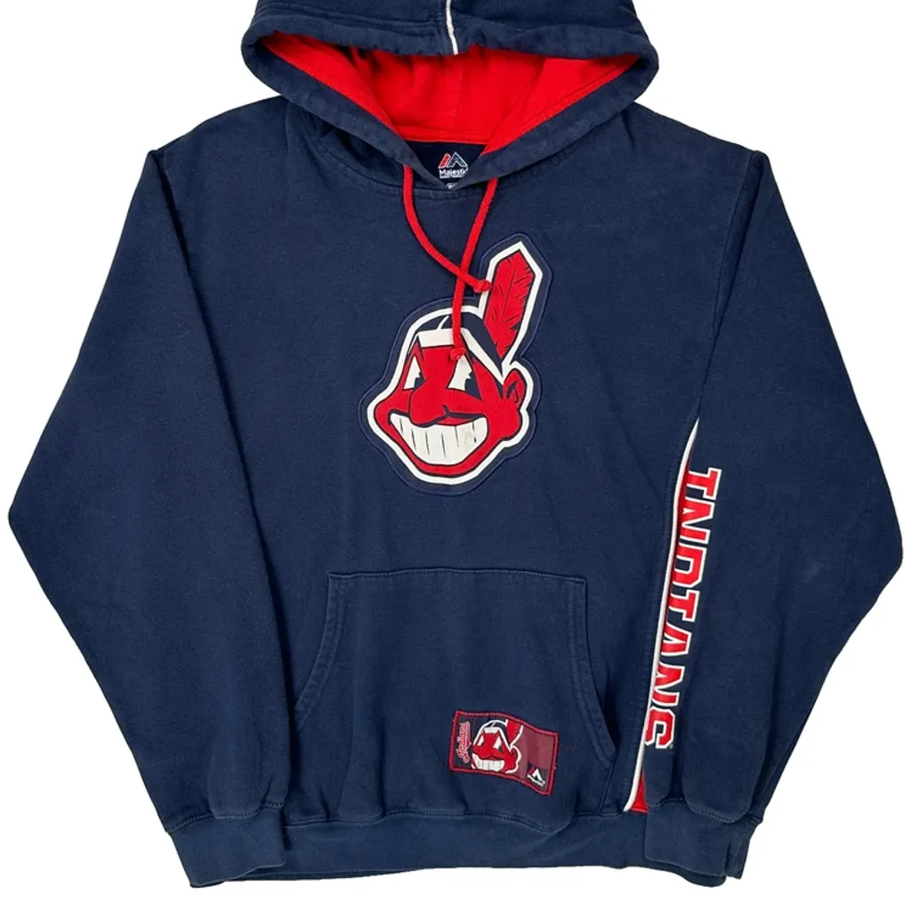 Cleveland Indians Majestic Mlb Hoodie - Medium Navy Cotton - Image 5