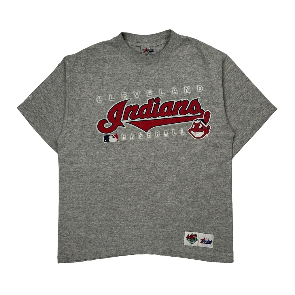Cleveland Indians Majestic Mlb T-Shirt - Medium Grey Cotton Blend