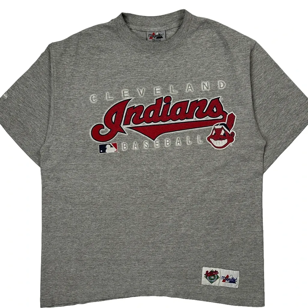 Cleveland Indians Majestic Mlb T-Shirt - Medium Grey Cotton Blend - Image 4