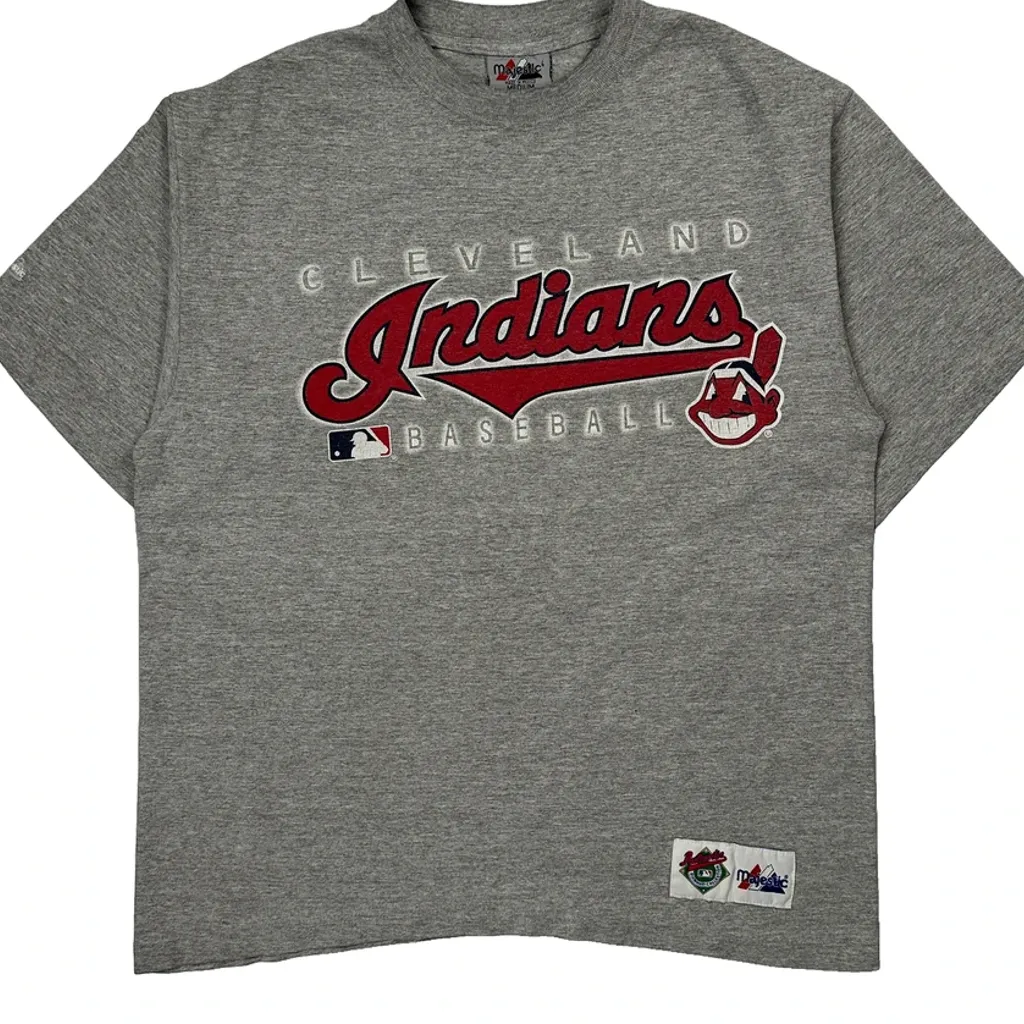 Cleveland Indians Majestic Mlb T-Shirt - Medium Grey Cotton Blend - Image 5
