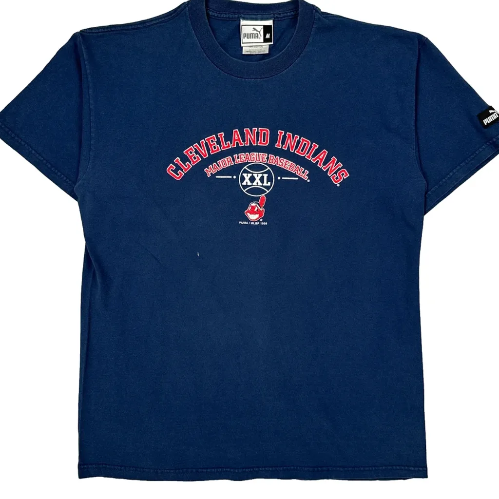 Cleveland Indians Puma Made In USA T-Shirt - Medium Blue Cotton - Image 5