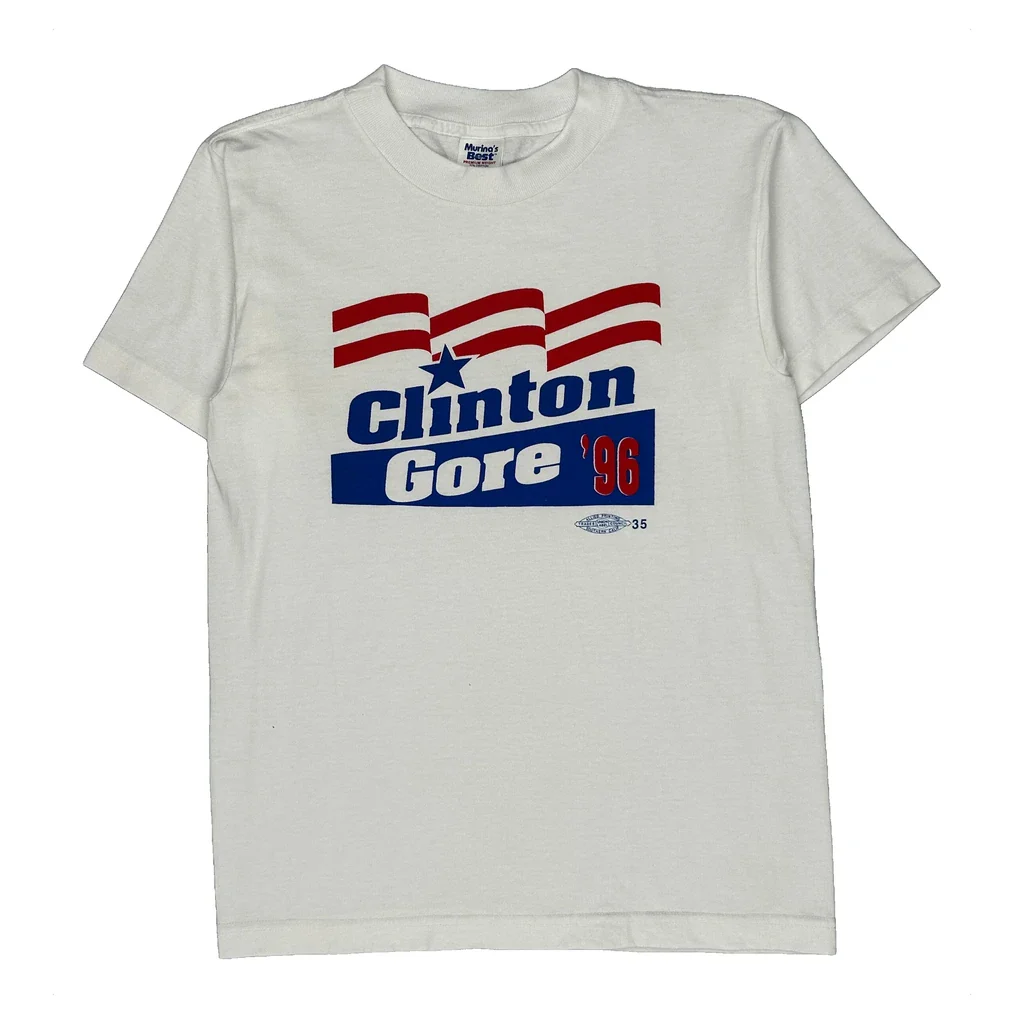 Clinton Gore '96 Campaign Murina Graphic T-Shirt - Small White Cotton Blend