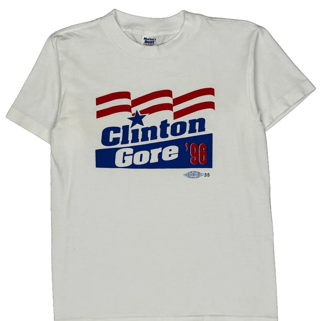 Clinton Gore '96 Campaign Murina Graphic T-Shirt - Small White Cotton Blend - Image 5