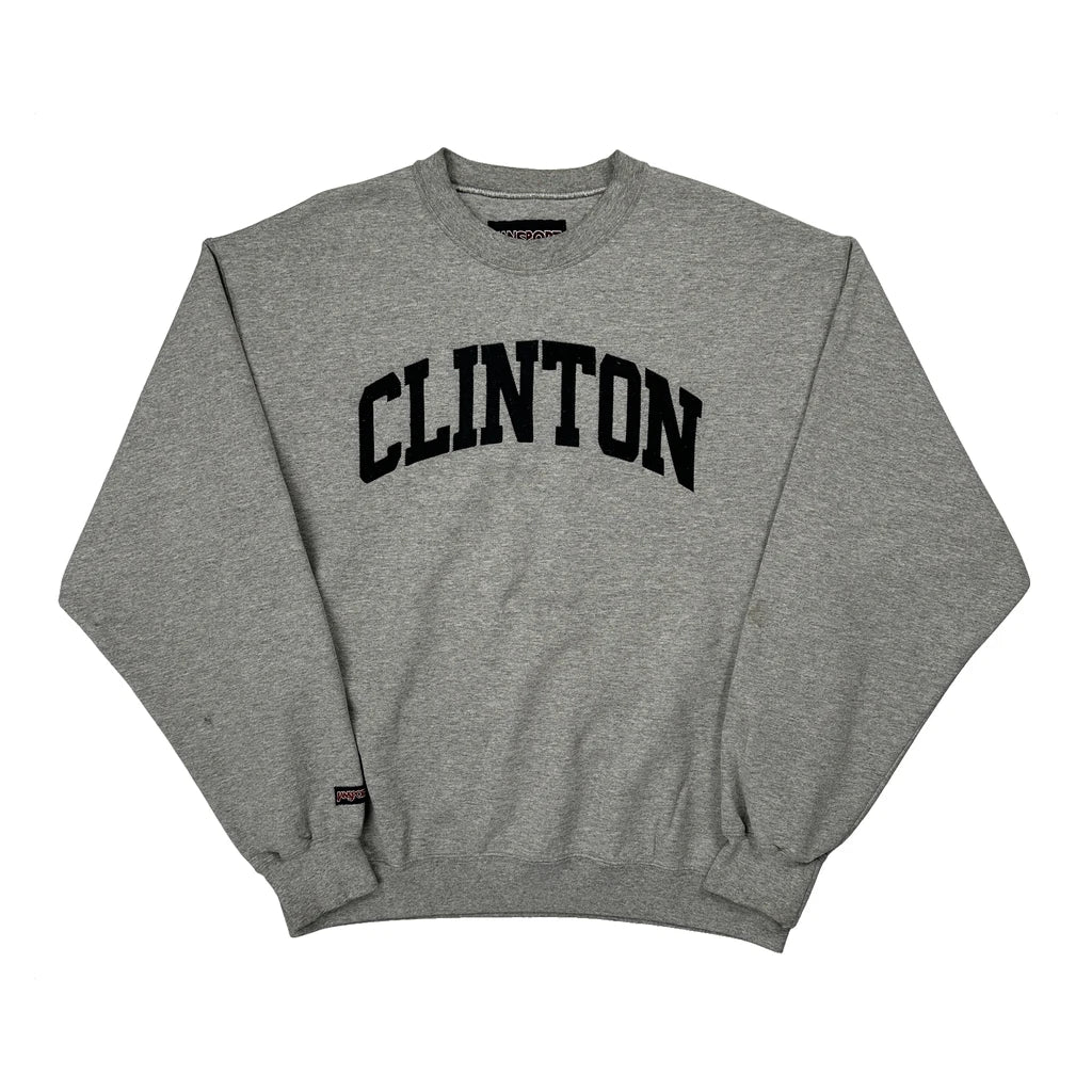 Clinton Jansport College Sweatshirt - Large Grey Cotton