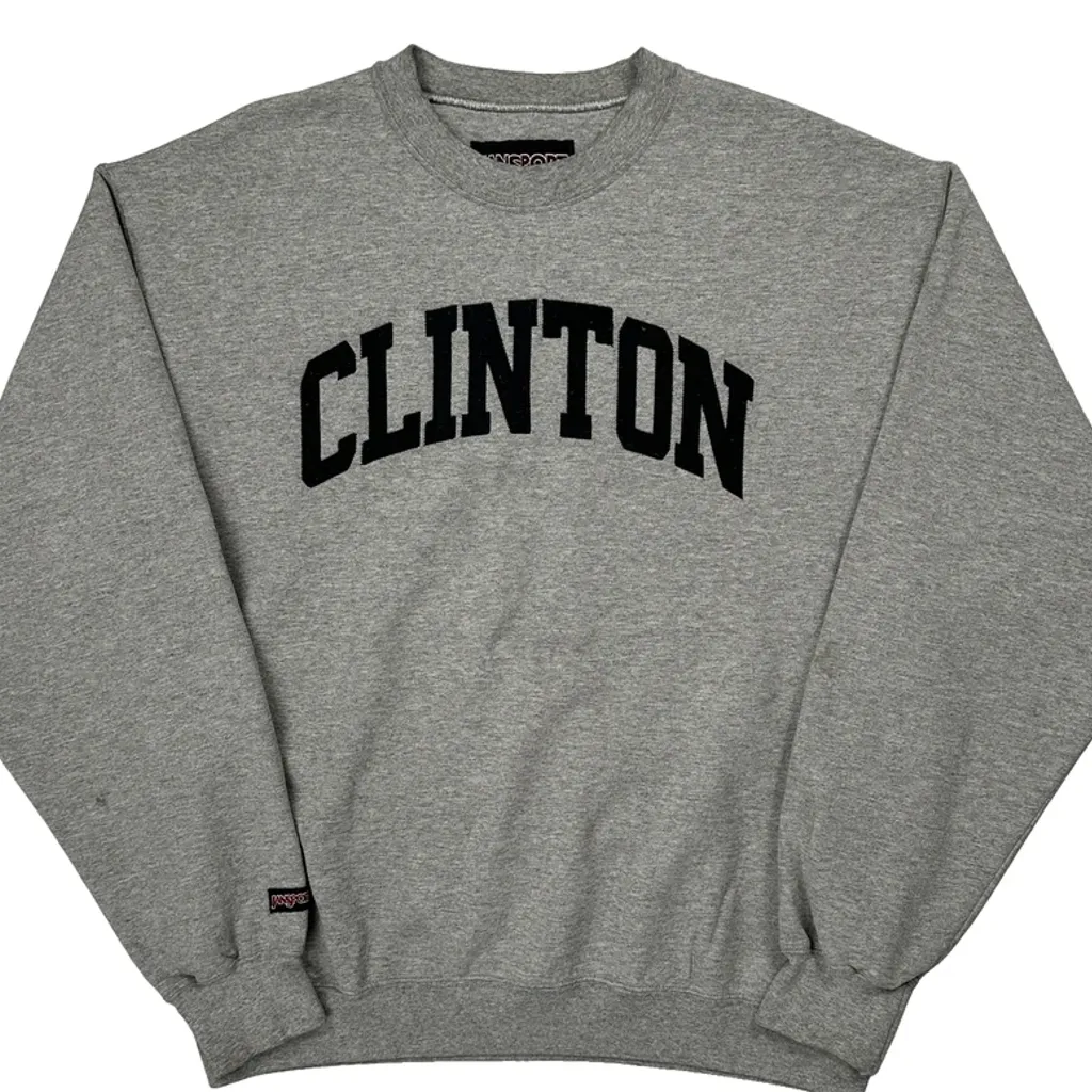 Clinton Jansport College Sweatshirt - Large Grey Cotton - Image 4