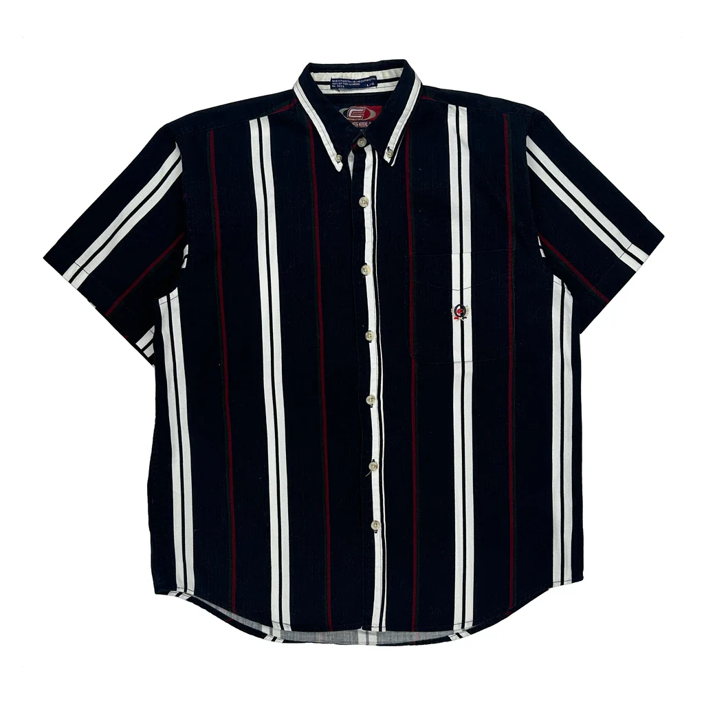 Coliseum Classic Striped Short Sleeve Shirt - Large Black Cotton