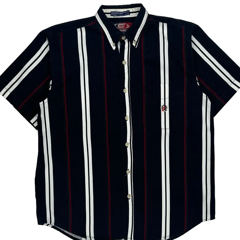 Coliseum Classic Striped Short Sleeve Shirt - Large Black Cotton - Image 4