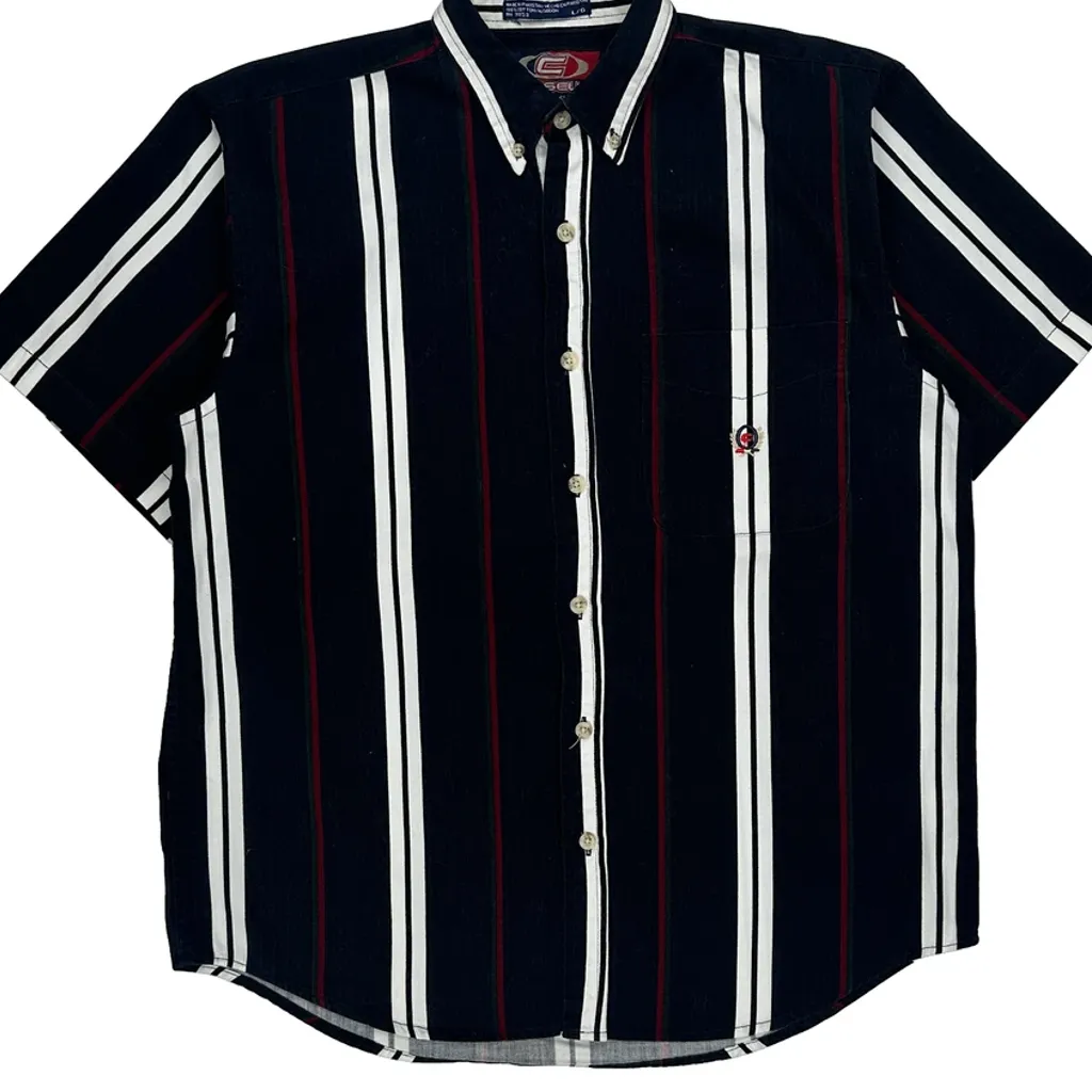 Coliseum Classic Striped Short Sleeve Shirt - Large Black Cotton - Image 5