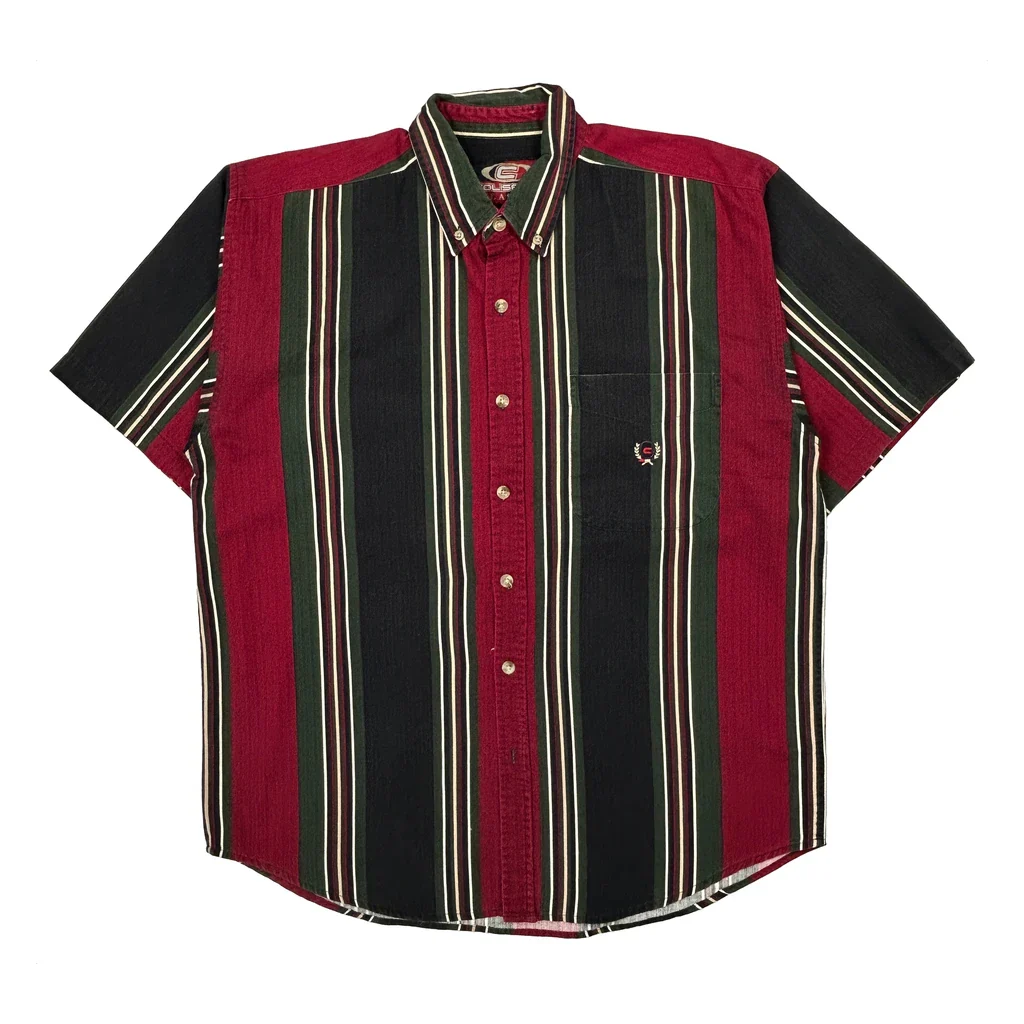 Coliseum Striped Short Sleeve Shirt - Large Red Cotton