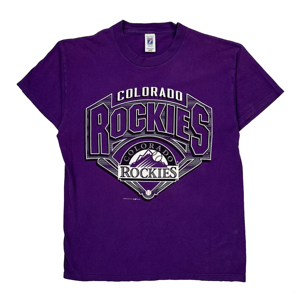 Colorado Rockies Logo Athletics Mlb T-Shirt - Large Purple Cotton
