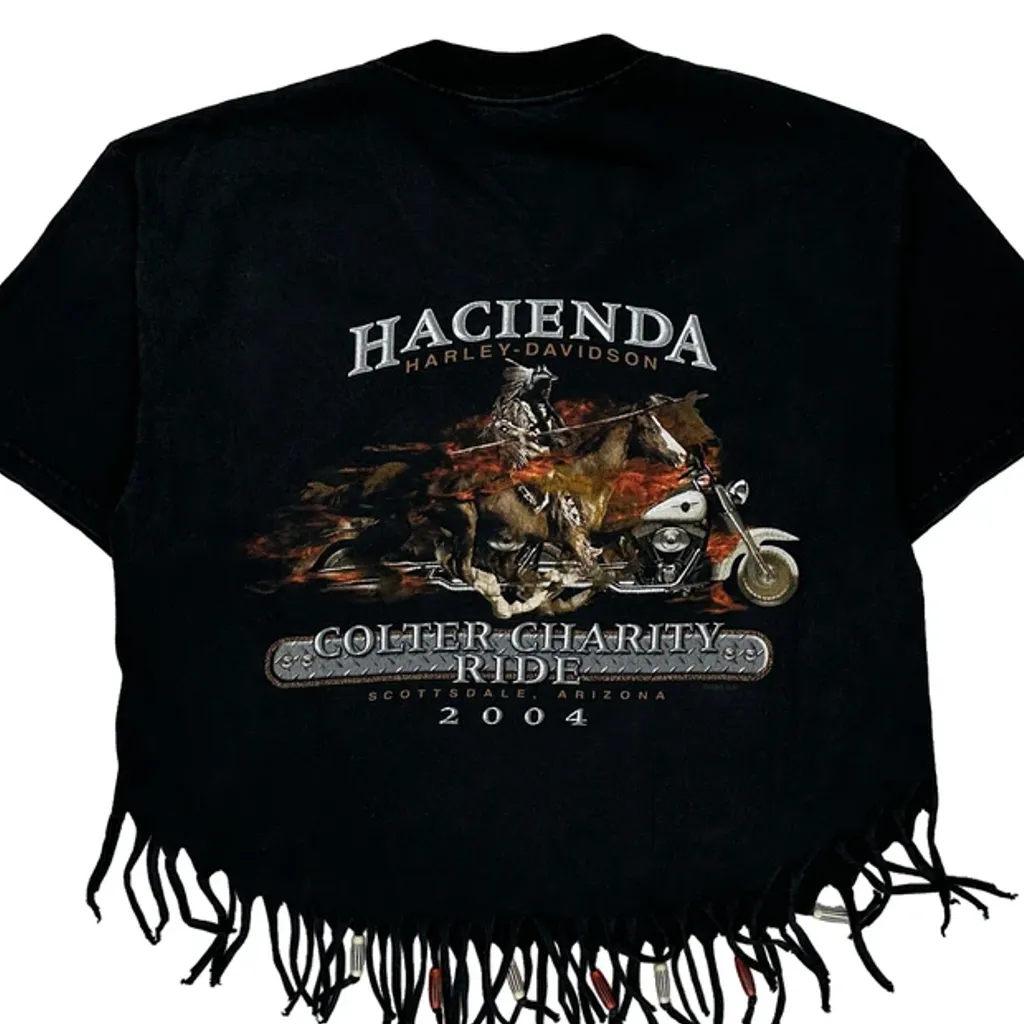 Colter Charity Ride 2004 Harley Davidson Cropped T-Shirt - Medium Black Cotton - Image 7
