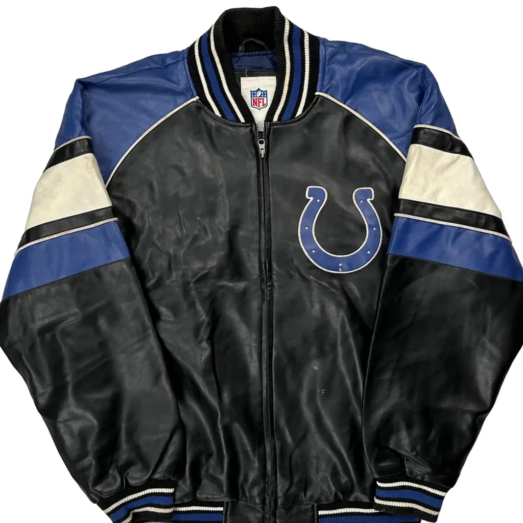 Colts Nfl Football Leather Jacket - Large Black Leather - Image 4