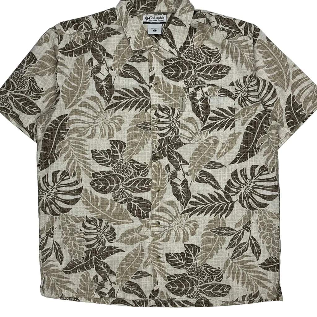 Columbia Floral Hawaiian Shirt - Large Brown Cotton - Image 5