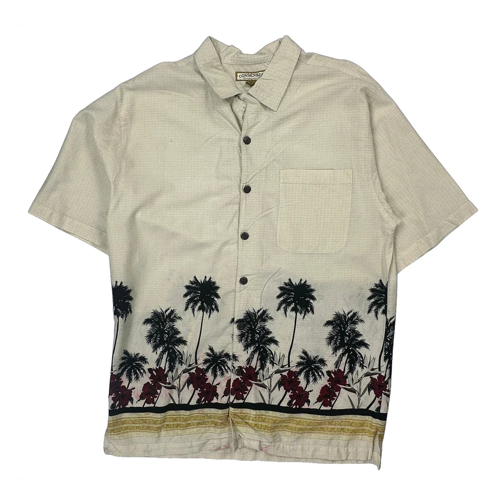 Consensus Floral Hawaiian Shirt - Large Cream Cotton