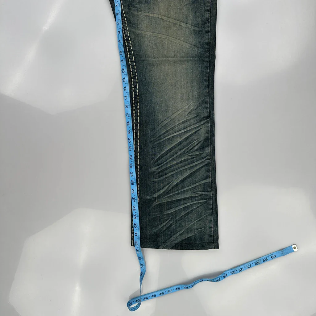 Contrast Stitch Smash Embroidered Boot Cut Jeans - 36W UK 12 Blue Denim - Image 5