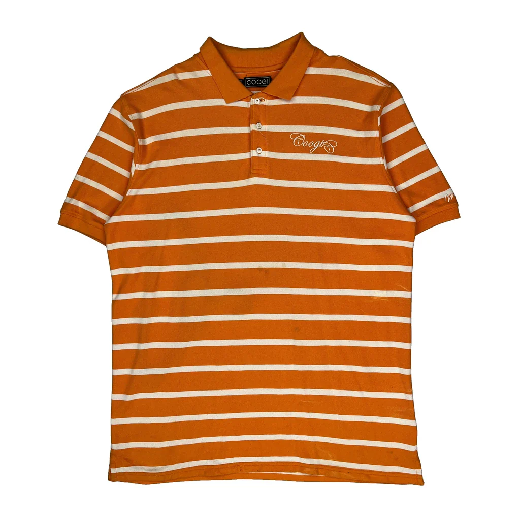 Coogi Striped Polo Shirt - XL Orange Cotton