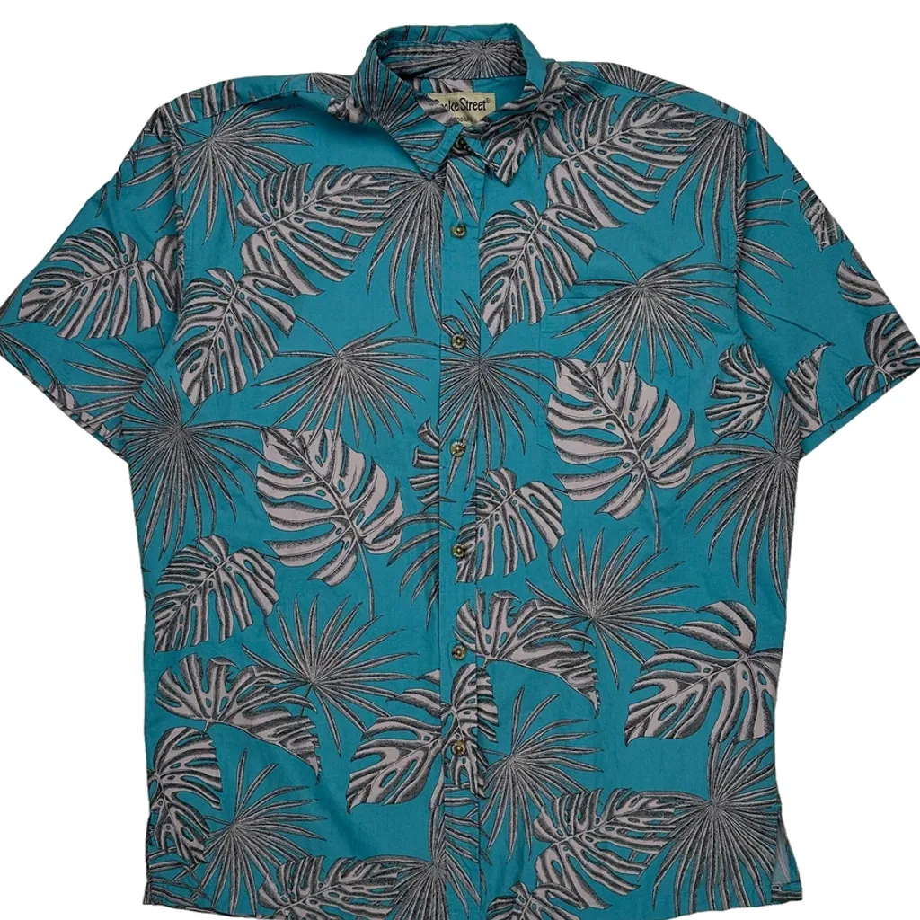 Cooke Street Floral Hawaiian Shirt - Medium Blue Cotton - Image 5