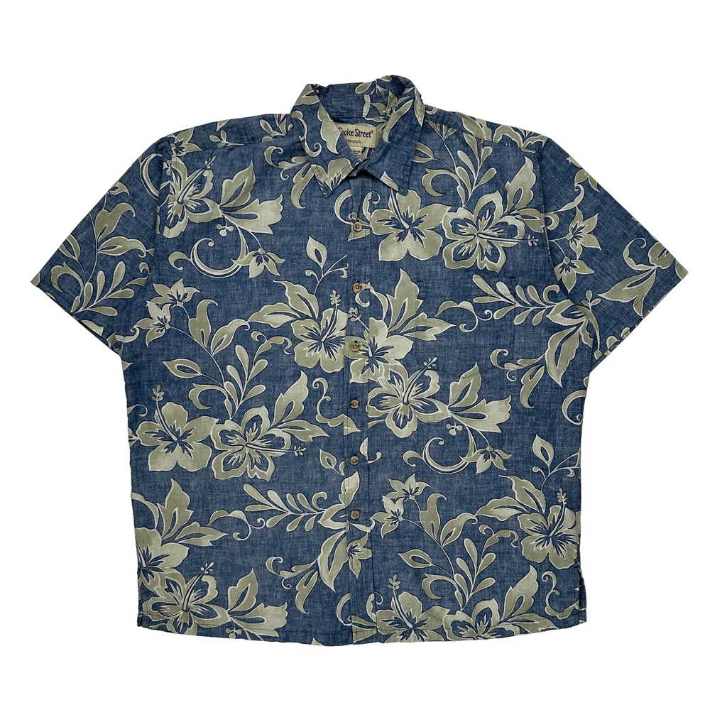 Cooke Street Floral Hawaiian Shirt - XL Blue Cotton