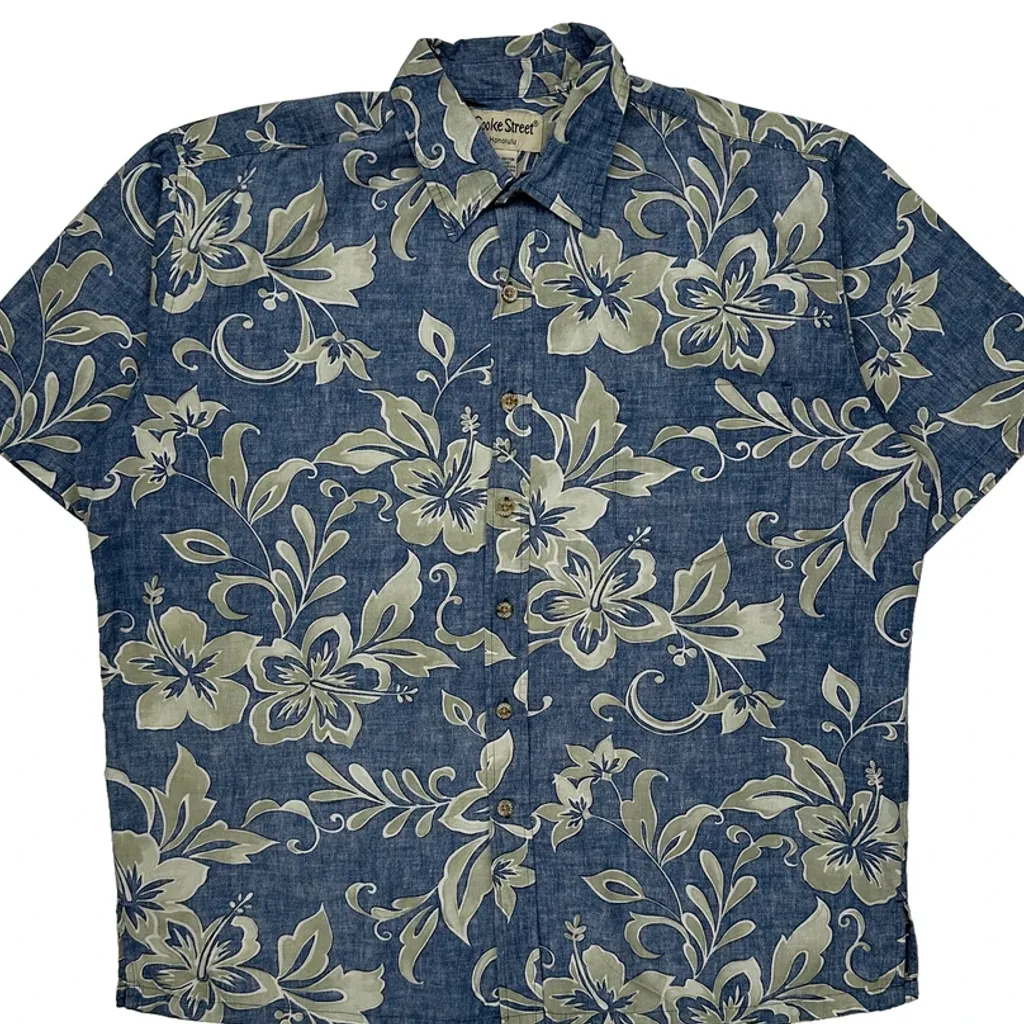 Cooke Street Floral Hawaiian Shirt - XL Blue Cotton - Image 4