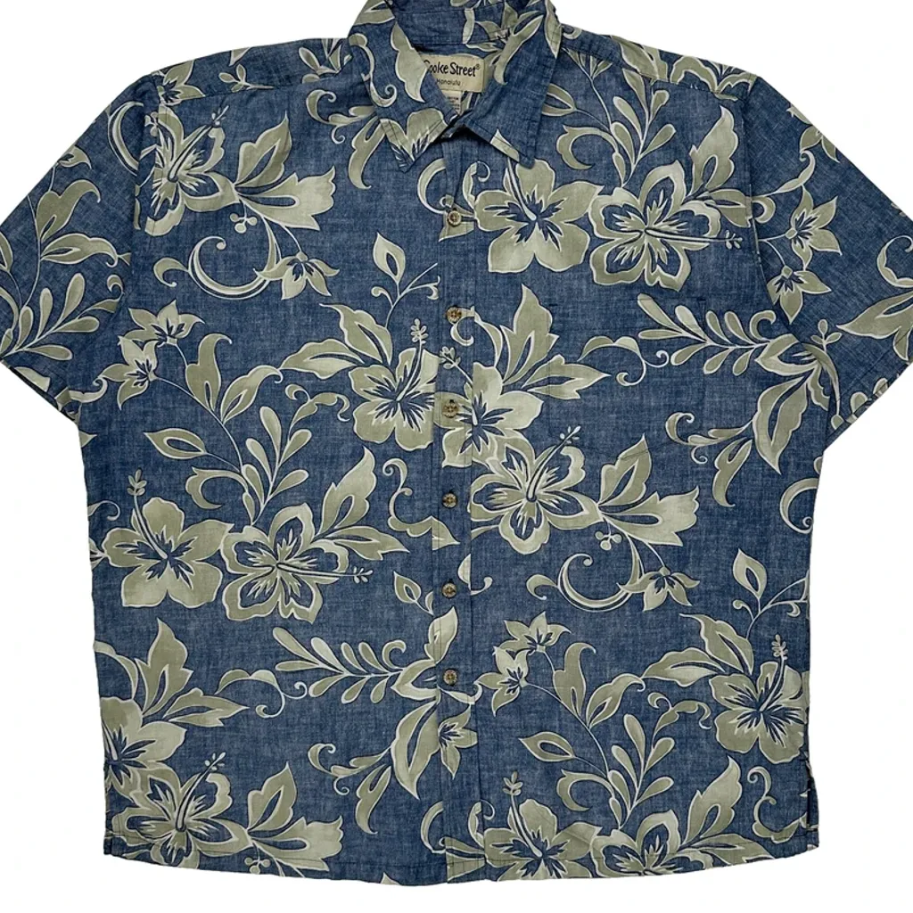 Cooke Street Floral Hawaiian Shirt - XL Blue Cotton - Image 5