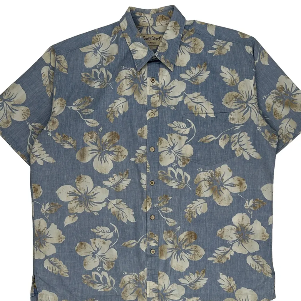 Cooke Street Floral Hawaiian Shirt - XL Blue Cotton - Image 4
