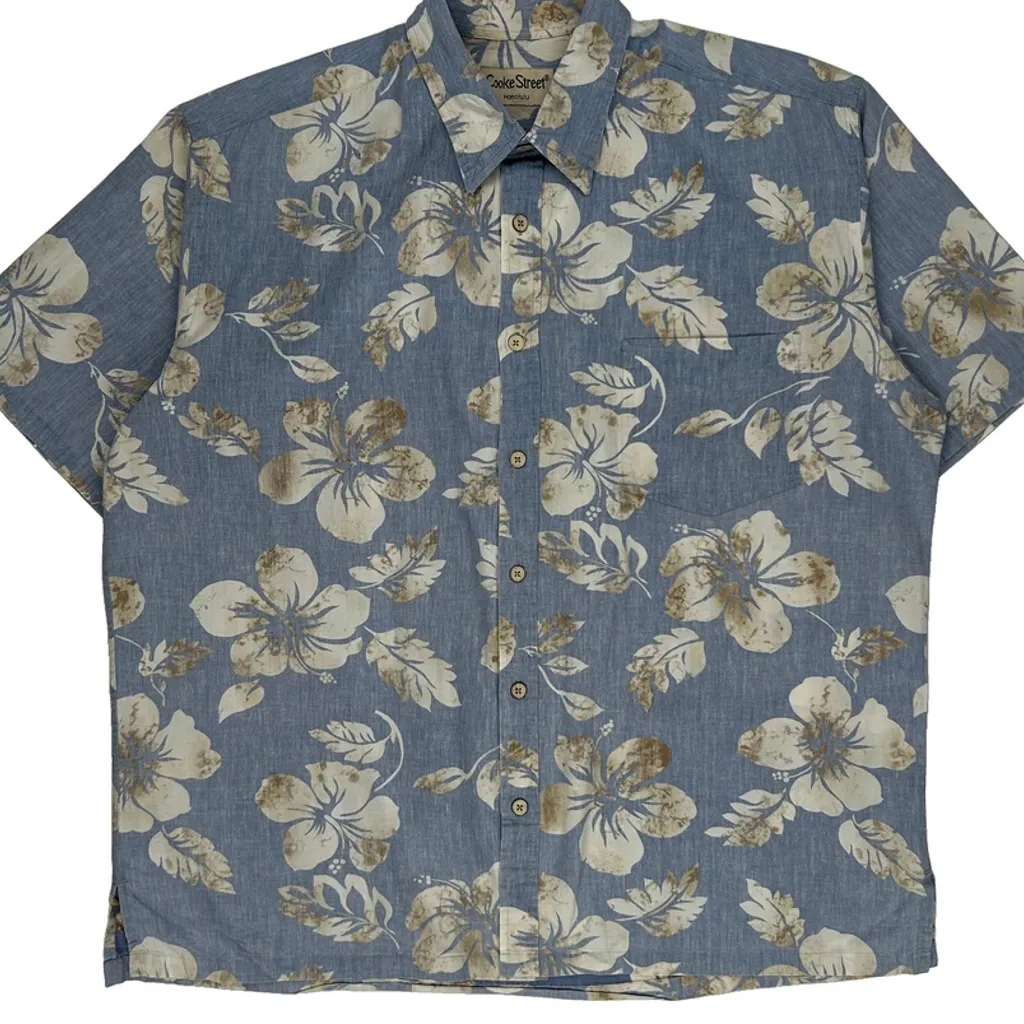 Cooke Street Floral Hawaiian Shirt - XL Blue Cotton - Image 5
