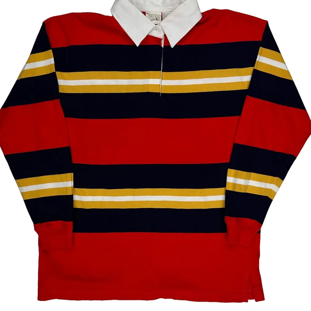 Copper Key Striped Rugby Shirt - Large Red Cotton - Image 4