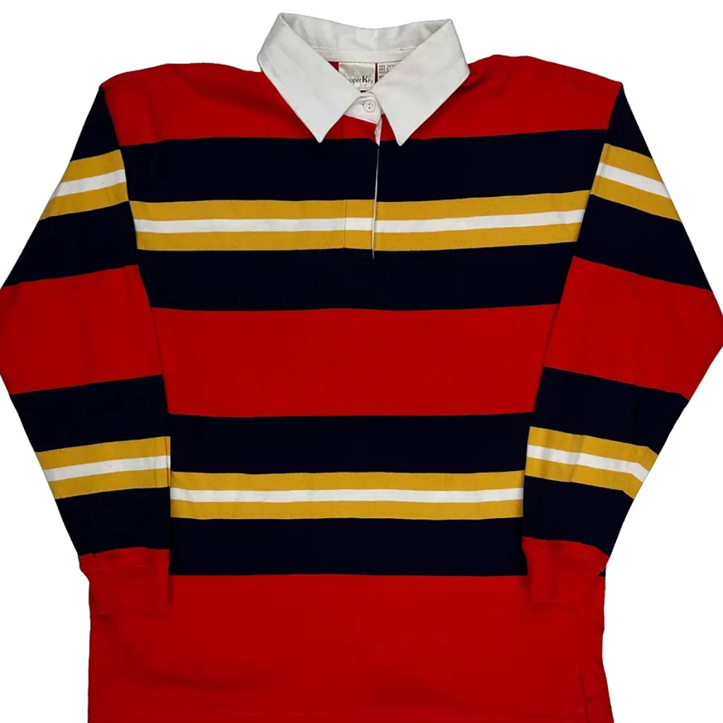 Copper Key Striped Rugby Shirt - Large Red Cotton - Image 5