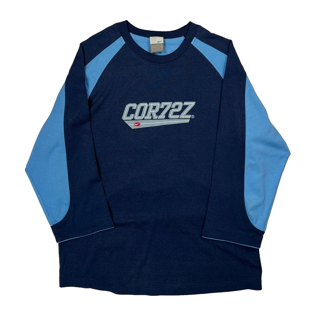 Cortez Nike Graphic Long Sleeve T-Shirt - Large Blue Cotton